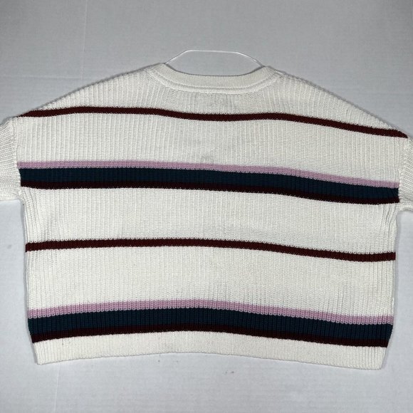 L A HEARTS V Neck Striped Sweater White Burgundy Cropped Oversized Size S - Picture 10 of 12